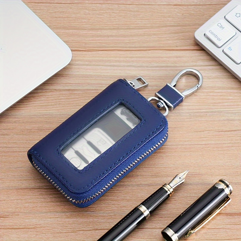 PU Leather Car Key Holder Case with Zipper Smart Key Fob Cover with Keychain Hook Universal Remote Protection Pouch