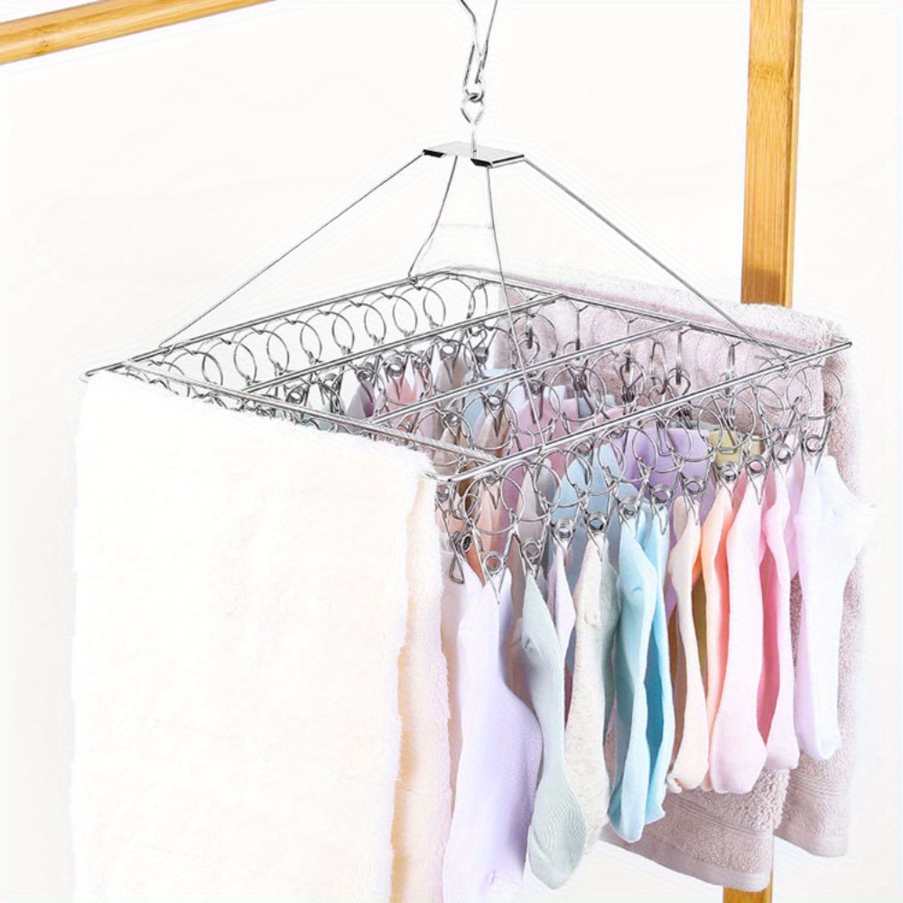 

Stainless Steel Drying Rack With Clothespins - , Polished For Socks, Pants & More