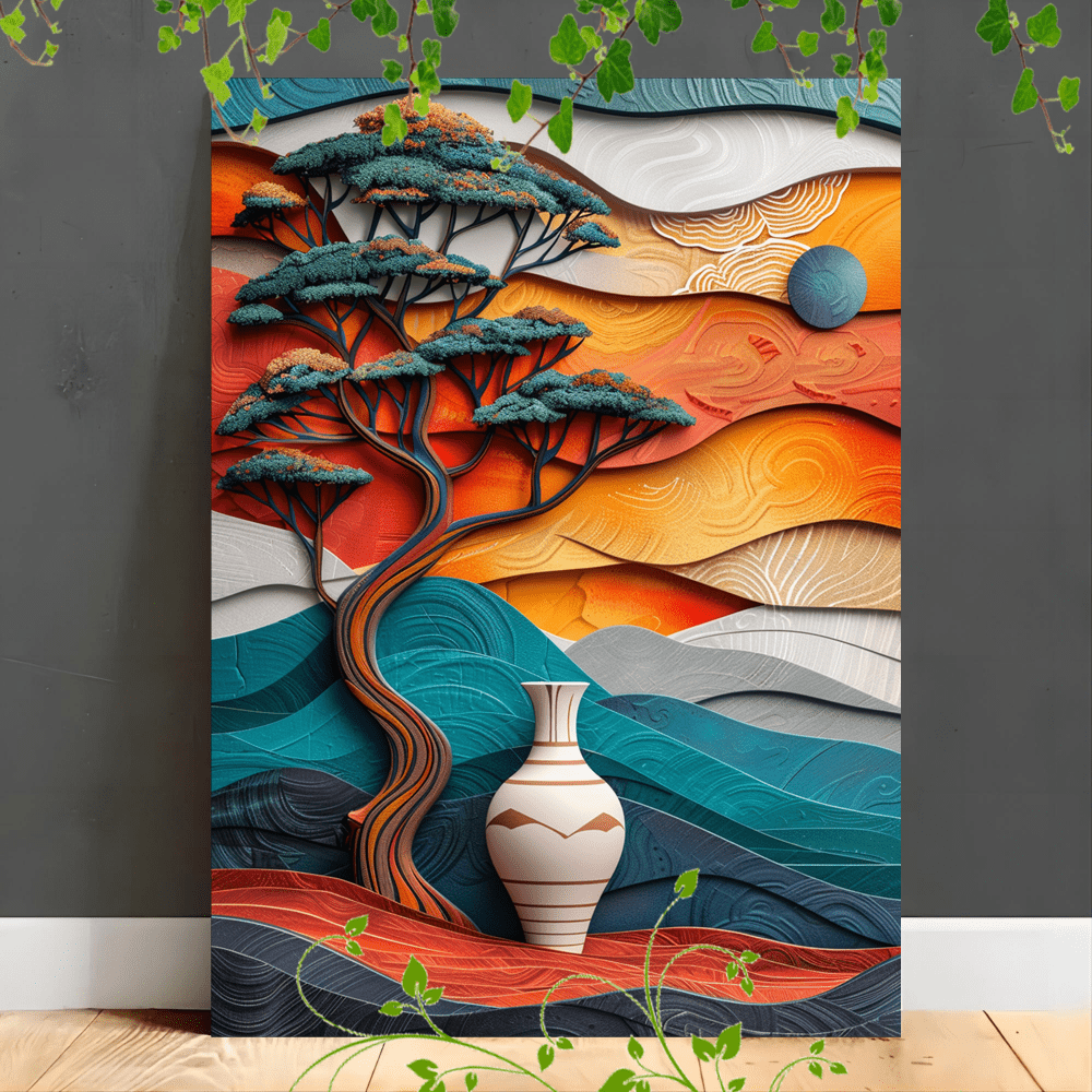 

1pc Wooden Canvas Paintingabstract Art Poster With Vase, And Tribal , Artwork Very Suitable For Office Room Decoration Suspensibility