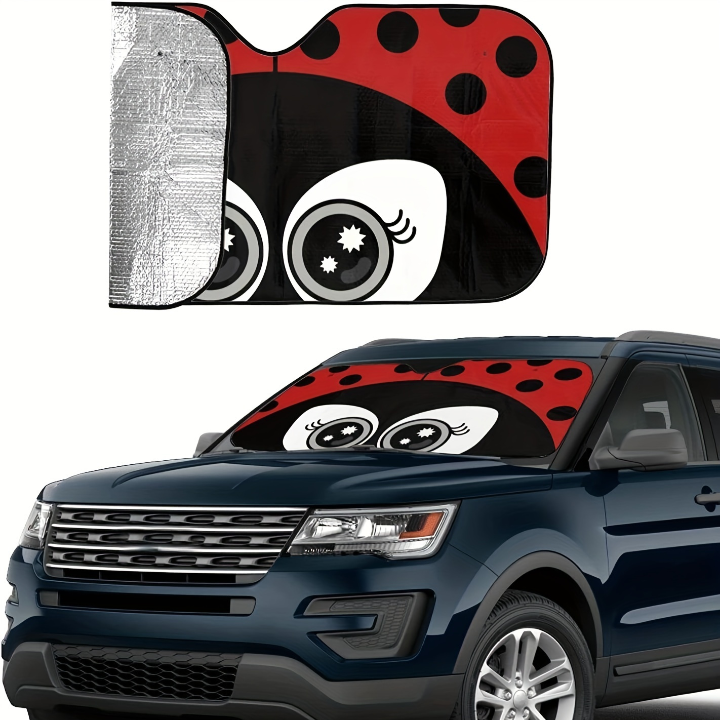 

Ladybug Cartoon Eyes Car Sun Shade, Uv Protection Windshield Visor, Vehicle Interior Heat Shield, Scratch-resistant Bubble Foil Sun Blocker, Universal Fit, Easy Storage