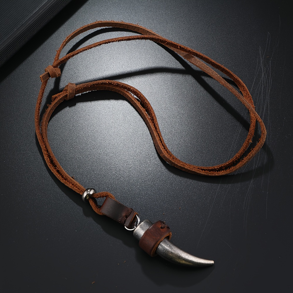 E-shop 1 Stück Vintage PU-Leder Halskette mit Stierhorn-Anhänger