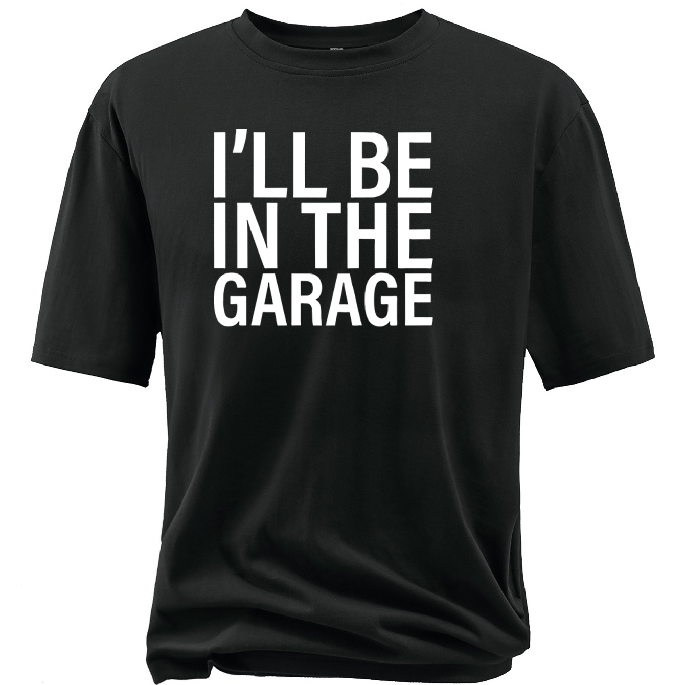 

i'll Be Inthe Garage" Alphabet Print Plus Size Men's Crew Neck Short Sleeve Cotton T-shirt For Summer Daily Wear And Holiday Resorts