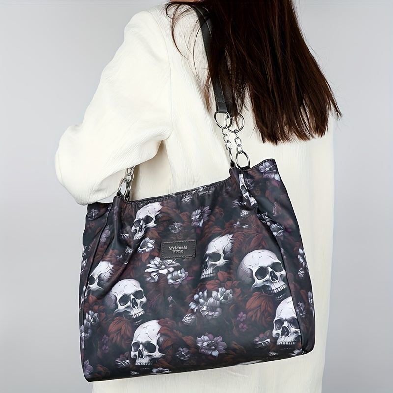 

Gothic Skull Pattern Tote Bag For Women, Large Capacity Shoulder Carryall, Fashionable Commuter Work Handbag