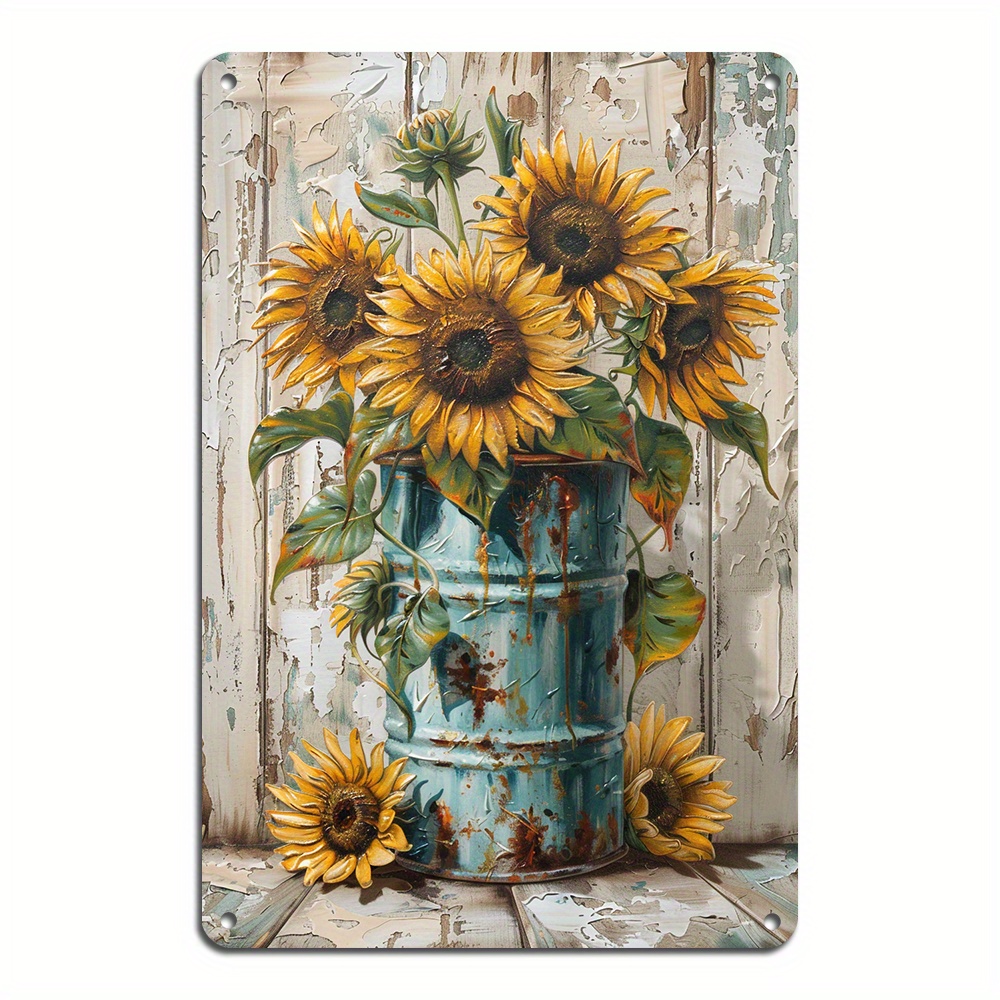 

Aluminum Sunflower Bucket Metal Tin Sign - Reusable Indoor/outdoor Wall Decor, Rustic , Pre-drilled, Weather Resistant - 1pc, 14+ Age Group (8x12 Inch)