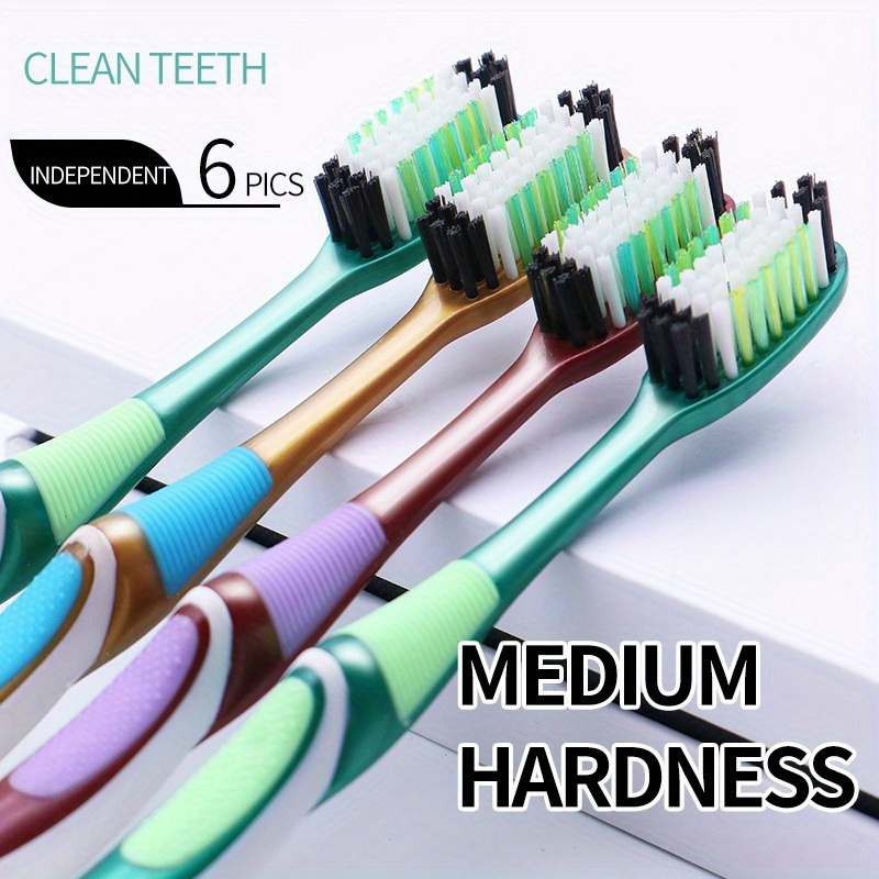 

6-piece Multi-color Toothbrushes For Adults - Durable, Medium Bristle Hardness With Large Head For Efficient Cleaning