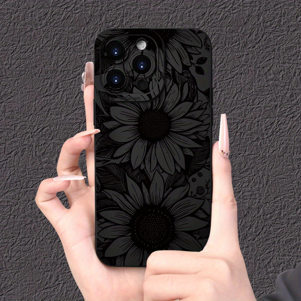 

Sunflower Printed Black Matte Phone Case With Lens Protection, Suitable For Iphone 15/14/13/12/11/xs/xr/x/7/8/plus/pro/max/mini