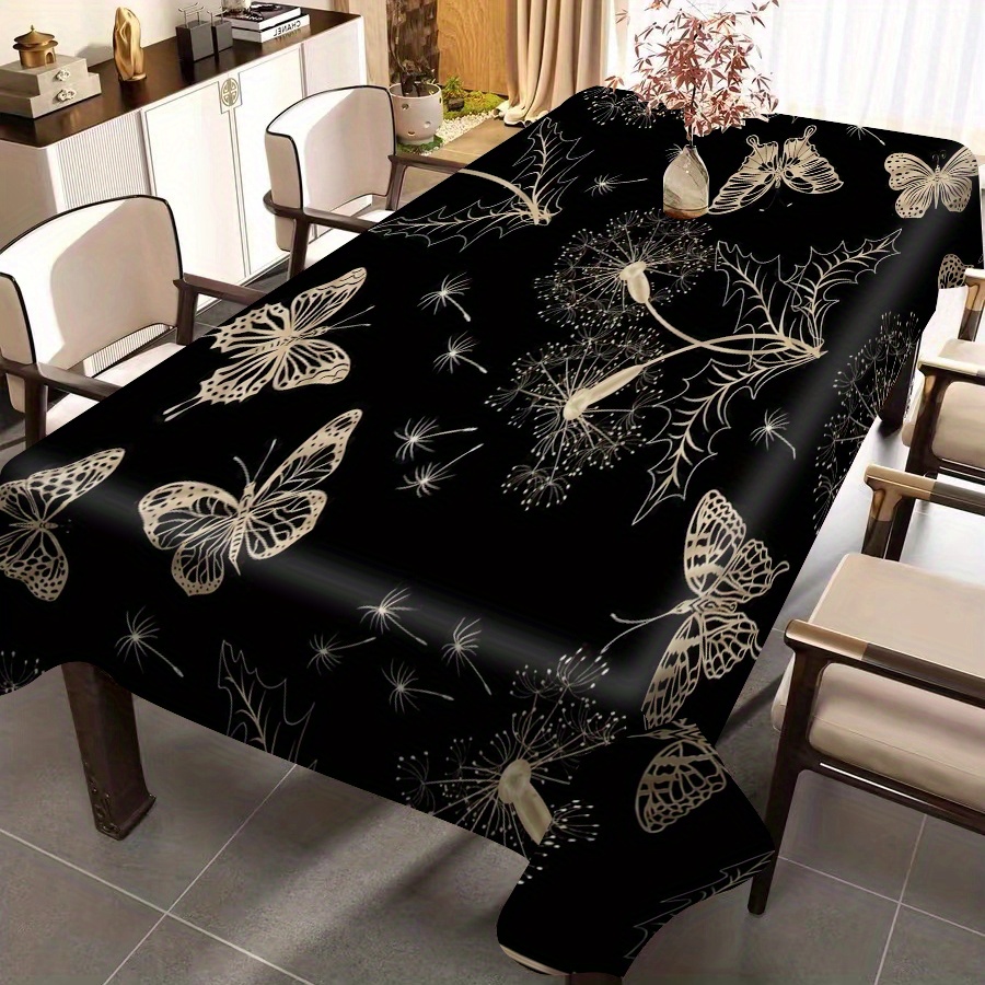 

Nappe carrée élégante imprimée papillon pissenlit, 1 pièce, en polyester imperméable à l'huile, tissée à la machine, pour décorer la table à manger et la table basse