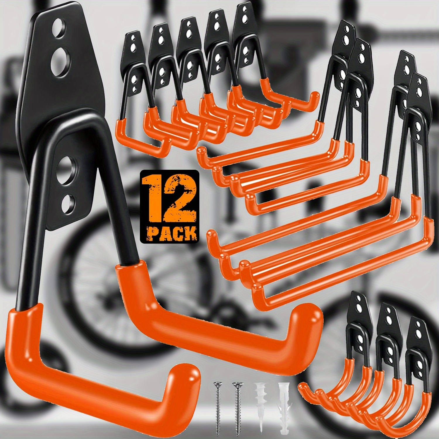 TEMU 12 Pack Heavy Duty Garage Hooks - Steel Wall Mount Organizers For Tools, Ladders, Bikes & More