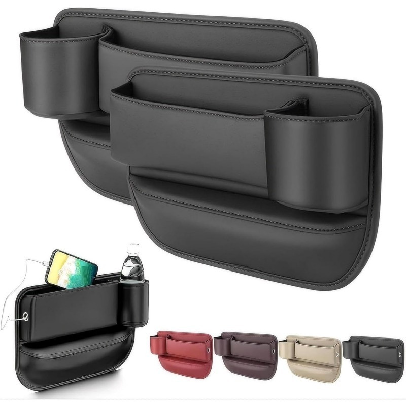 

Car Seat Gap Filler, Pu Leather Gap Bag With Cup Holder, Universal Seat Gap Organizer, Adjustable Car Seat Storage Box For Phone Glasses Key Card (driver + Passenger)