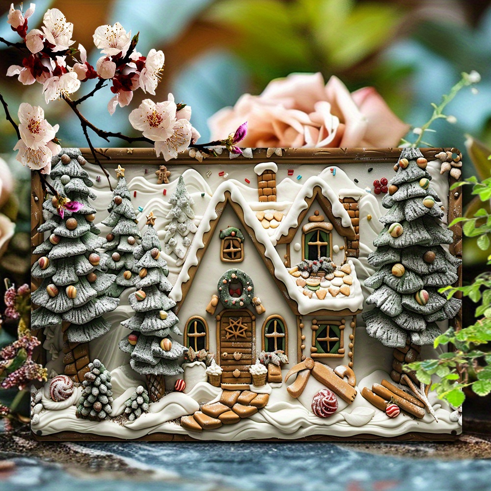 

Festive 8x12 Inch Gingerbread House Decor - 2d Flat Style, Aluminum Material, Perfect For Spring/summer, Father's Day, Mother's Day, Or Any Occasion Gift