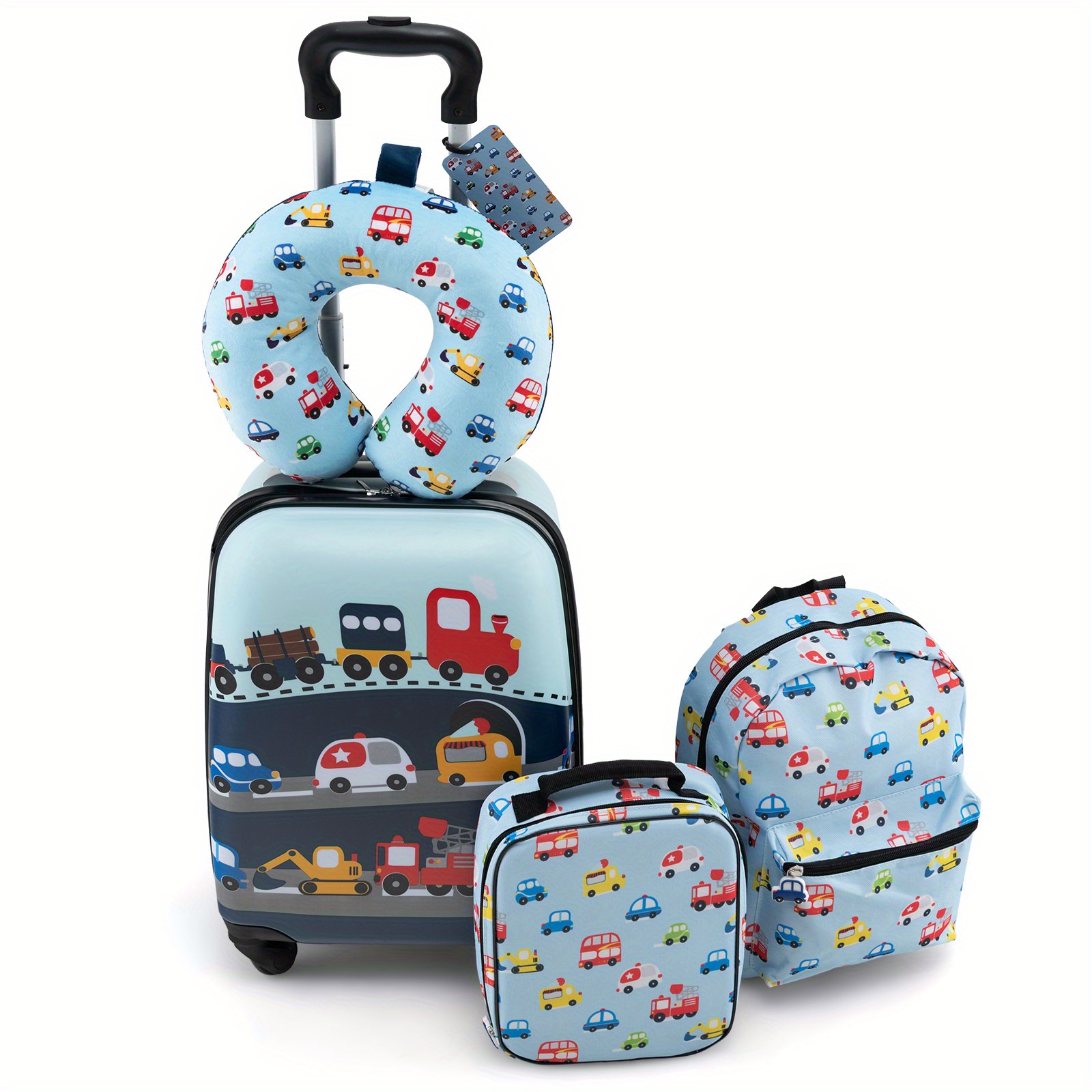 

Maxmass 5 Pcs Kids Luggage Set W/ Backpack Neck Pillow Luggage Tag Lunch Bag Wheels