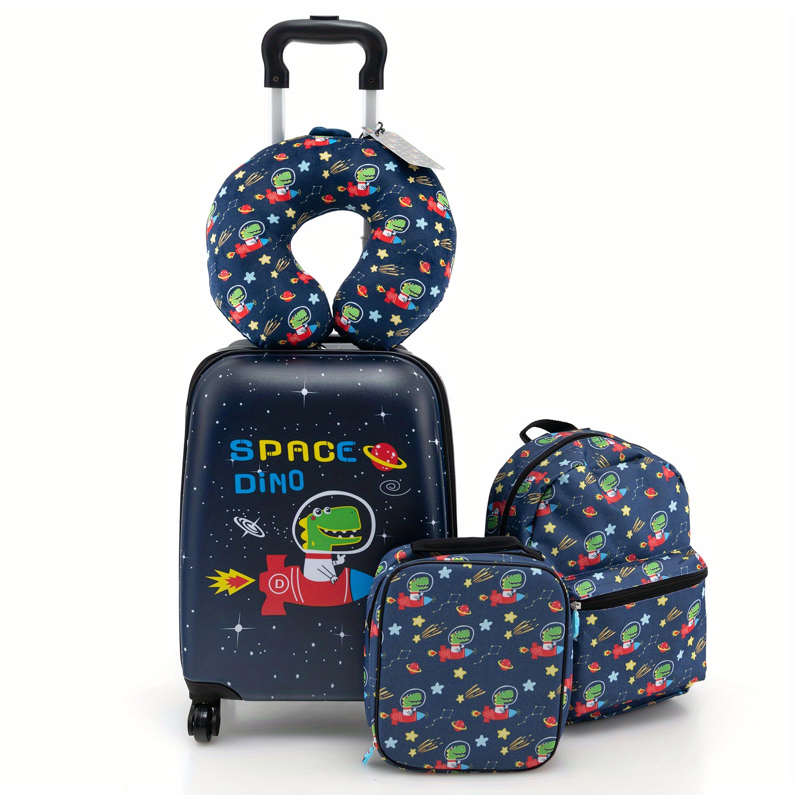 

Maxmass 5 Pcs Kids Luggage Set W/ Backpack Neck Pillow Luggage Tag Lunch Bag Wheels