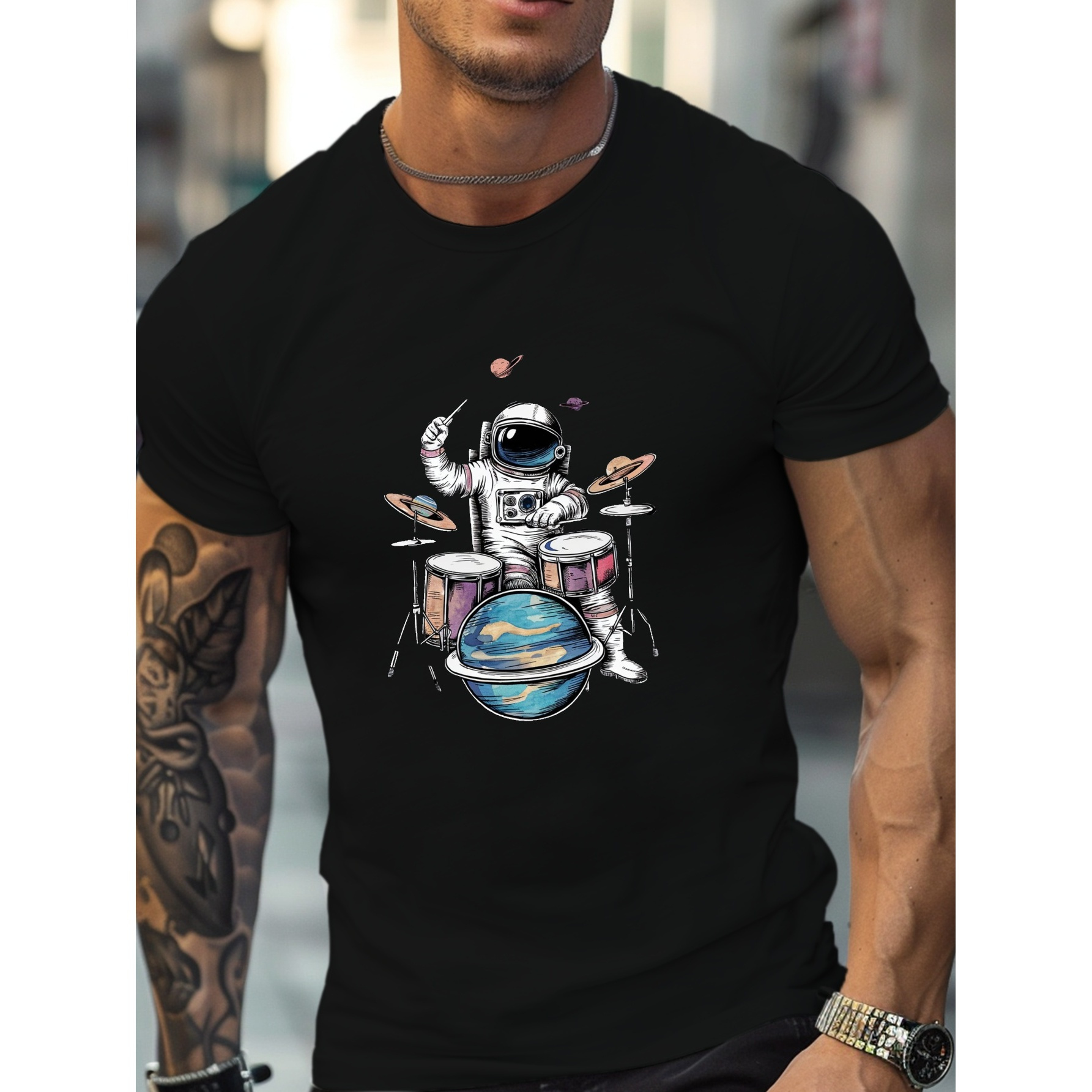 

Drums Vintage Astronaut Drummer G500 Pure Cotton Men's T-shirt Comfort Fit
