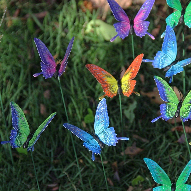 

10-pack 3d Luminous Butterfly Garden Stakes, Glow In The Dark Artificial Butterfly Vase Fillers For Yard Decorations & Floral Arrangements, Plastic Material