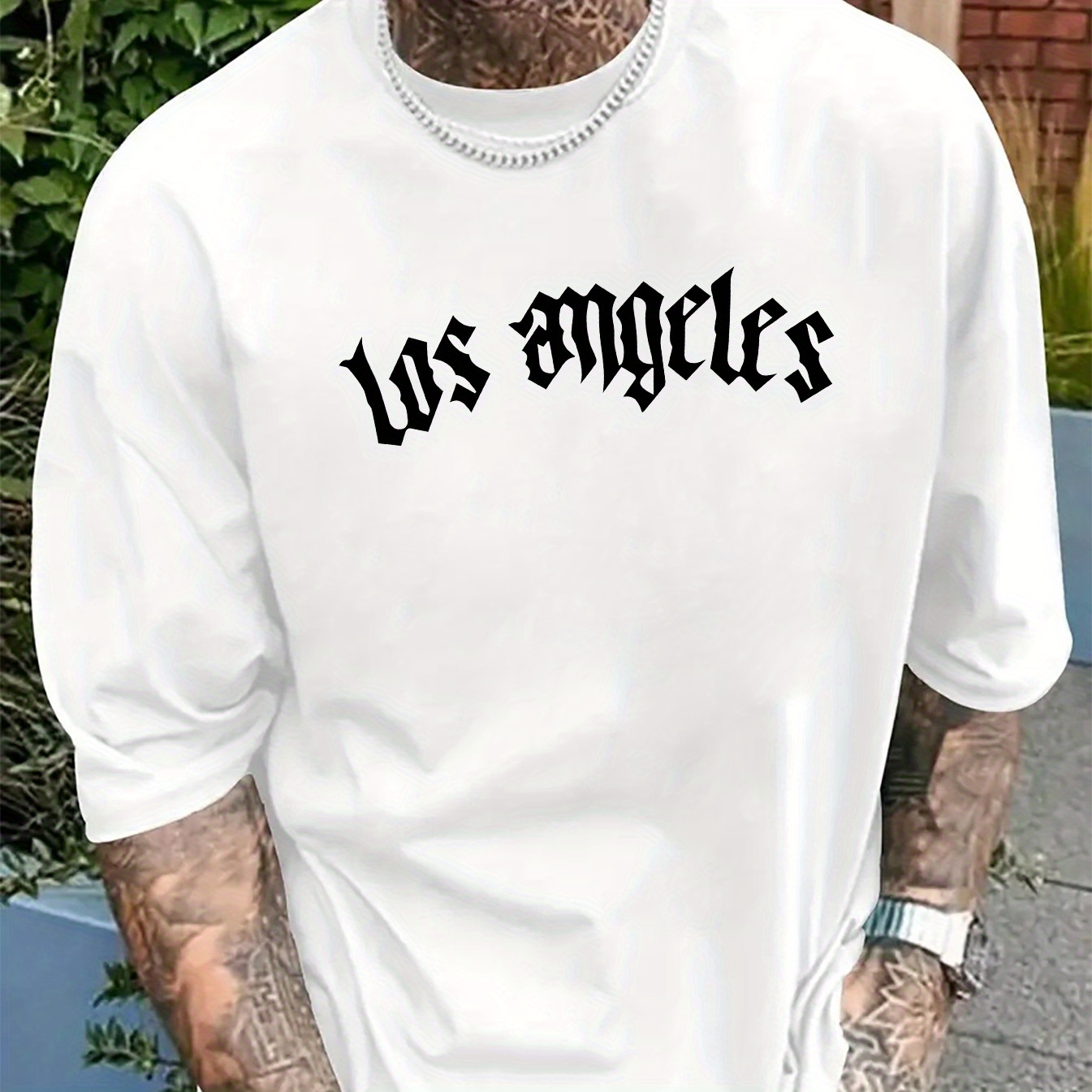 

Los Angeles Letter Creative Printing Short Sleeved T-shirt For Men, Spring & Summer Trendy Top, Regular Style Fashionable Comfortable Round Neck T-shirt, Suitable For Daily Wear