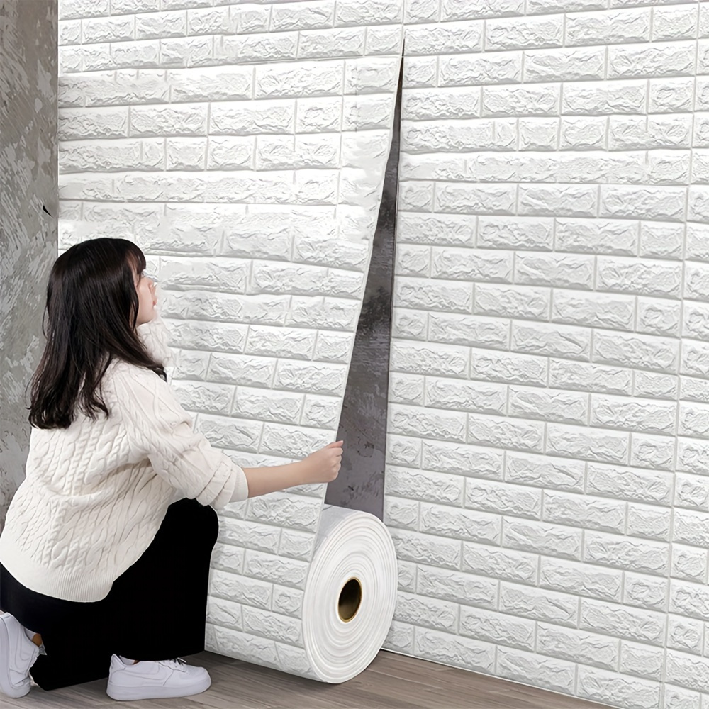 

3d Brick Wallpaper Sticker - 19.7" X 196.85" Self-adhesive Waterproof Moisture-proof Wall Decor For Bedroom Renovation - Irregular Foam Brick Pattern, Hanging Decorative Tiles, Transverse Orientation