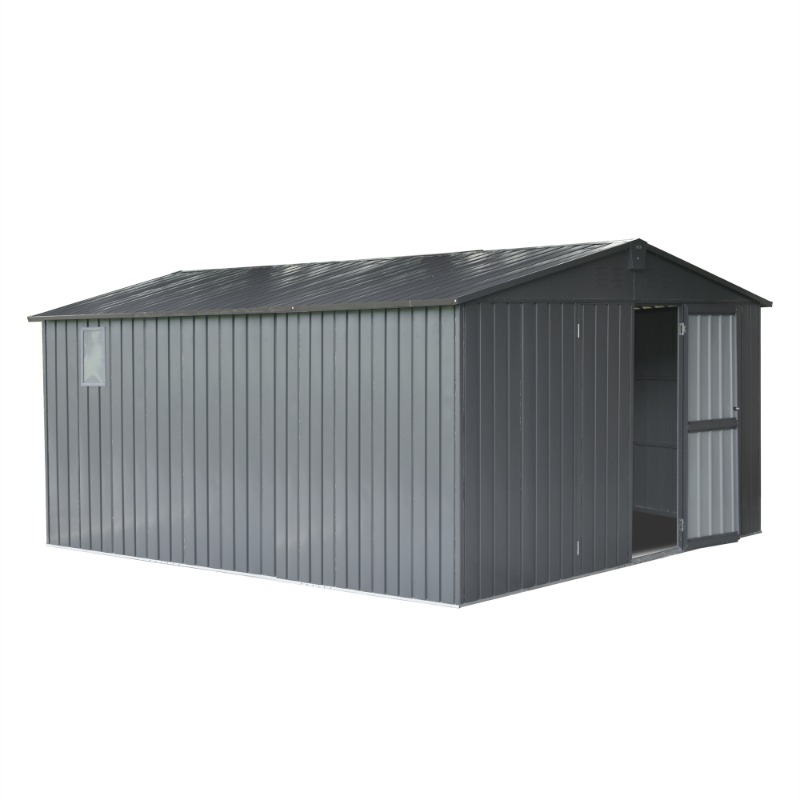 

Backyard Storage Shed 11' X 12.5' With Galvanized Steel Frame & Windows, Outdoor Garden Shed Metal Utility Tool Storage Room With Lockable Door For Patio (dark Gray)