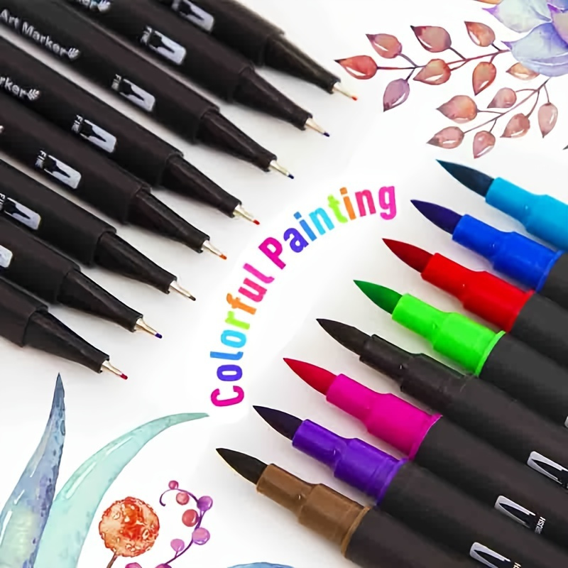 

Dual Tip Watercolor Art Markers Set - 12/24/48/60 Colors Non-toxic Plastic Brush Pens With Fine & Broad Tips, Water-soluble Coloring Pens For Drawing & Painting, Ideal For Teens & Adults 14+