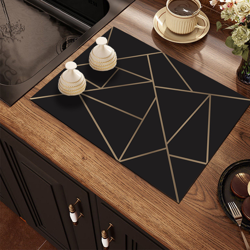 TEMU 1pc Dish Drying Mat, Geometric Print Washable Bar Counter Absorbent Mat, Countertop Coffee Machine Mat, Tabletop Protective Heat Insulation Pad,
