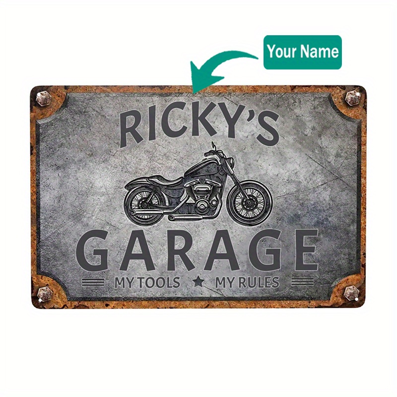 TEMU Personalized Aluminum Garage Sign Featuring A Vintage Motorcycle Design, Perfect For Home Or Workshop Decor. It Requires No Electricity, Is