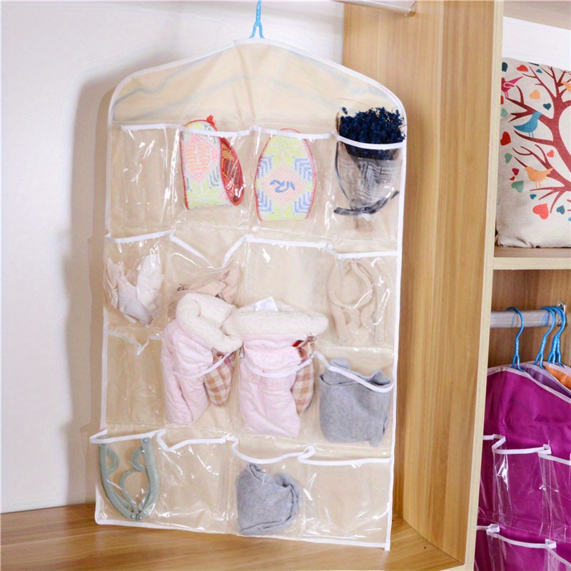 E-shop 16-Fach Transparente Aufbewahrungstasche, Hängebeutel, Geeignet für Socken, BHs, Unterwäsche usw. Auch ideal für diverse Gegenstände