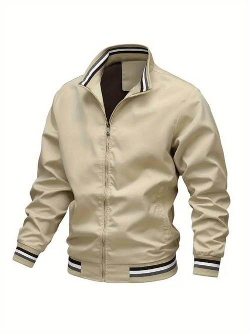 stripe edge mens casual stand collar zip up jacket for spring summer outdoor