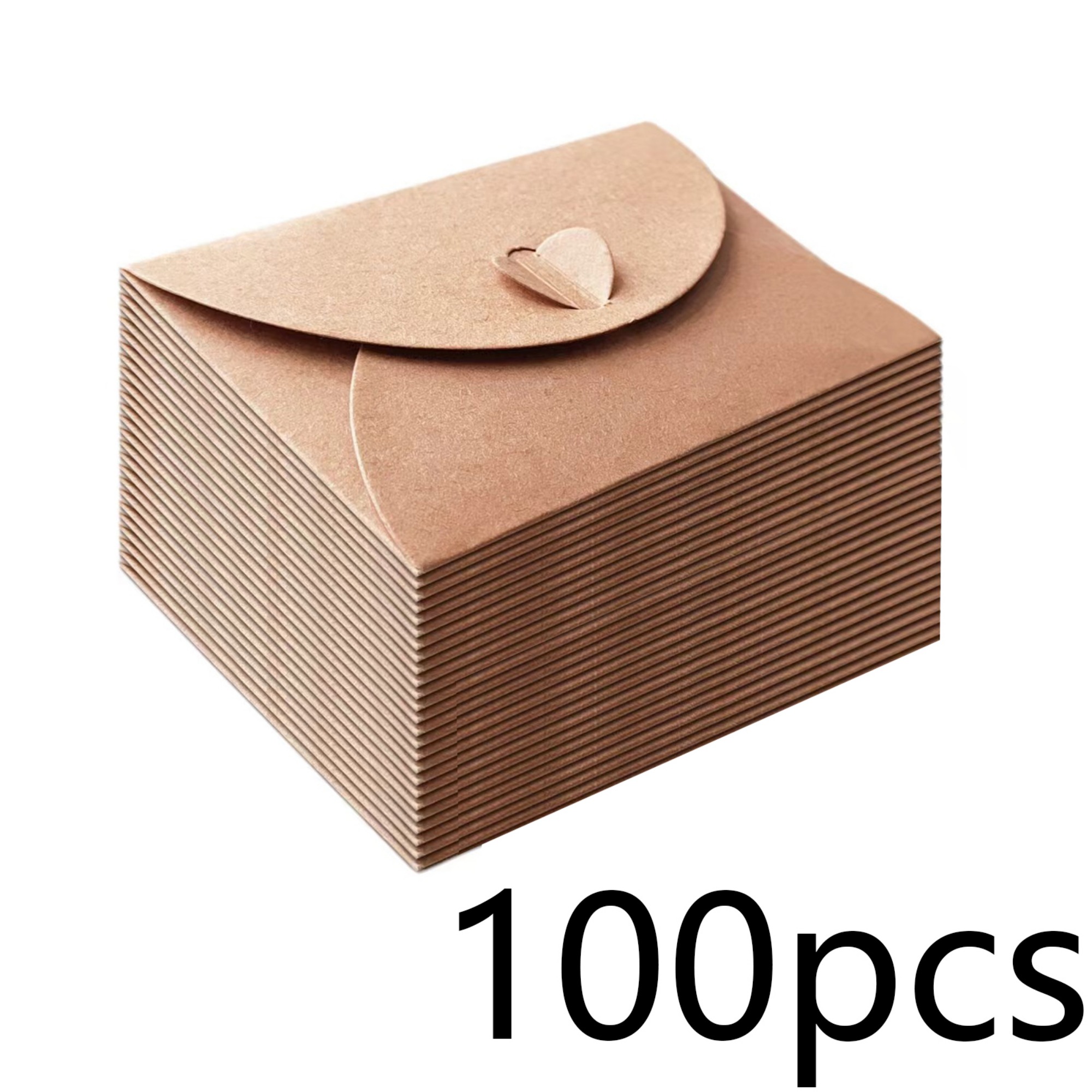 

100-piece Vintage Heart-shaped Kraft Paper Envelopes With Self-seal Closure For Wedding Invitations And Special Occasions