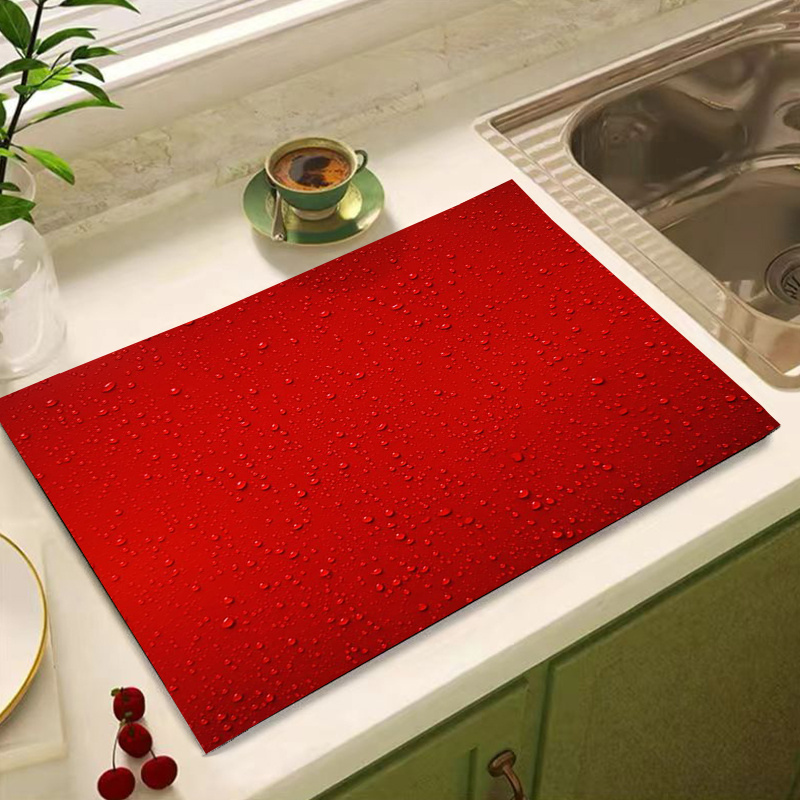 

1pc Water-absorbent Drying Mat For Kitchen Utensils, Polyester, 5 Sizes Available, Multipurpose, Dish Drying Pad, Washing Machine Dust Cover, Pet Mat, Easy To Clean, Red With Water Droplets Design