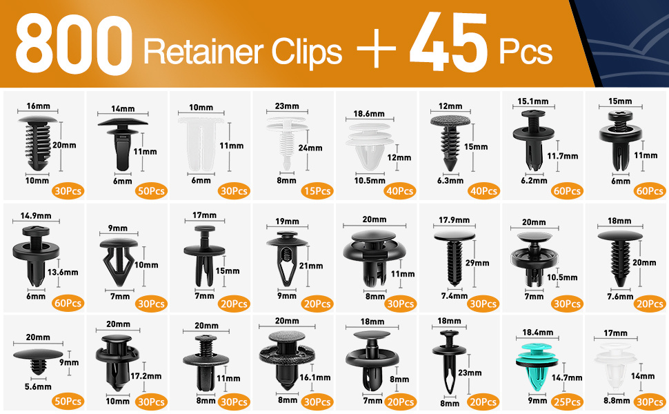 845Pcs Auto Fastener Clips Car Body Push Retainer Pin Rivet Bumper Door Trim Panel Retainer Fastener Kit Auto Removal Tool