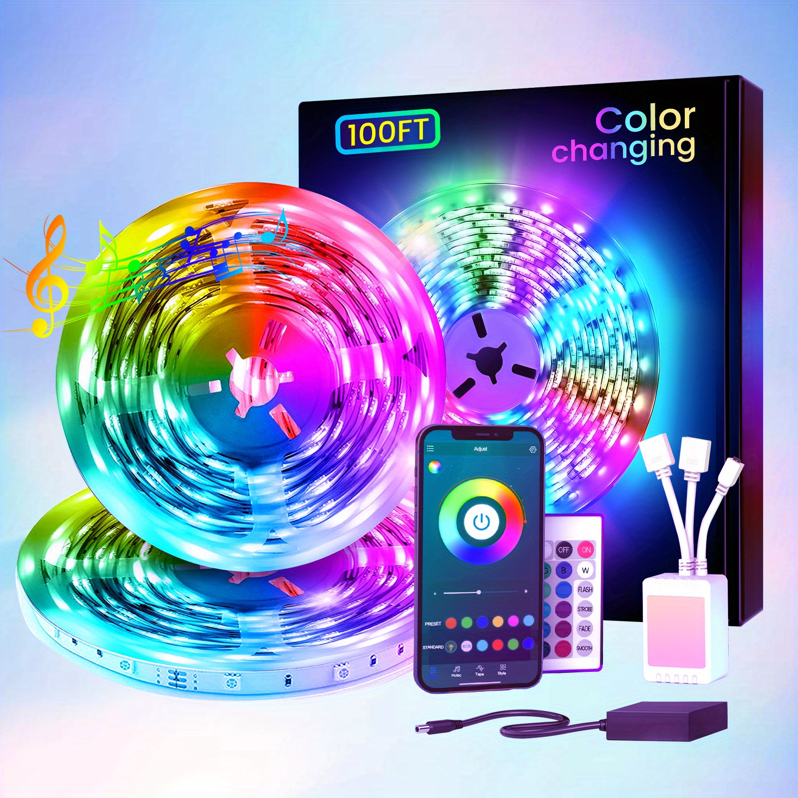 

100ft (. 30m) Led Strip , 2 Rolls Of 15m . Features & App , App- , Rgb . 24v Safe , For , , Parties & Decor.