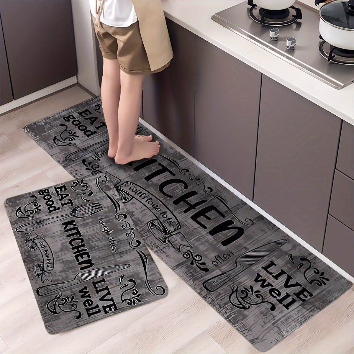 

3-piece Set Thick Flannel Kitchen Mats - Non-slip, Absorbent & Machine Washable For Bedroom, Living Room, Laundry & Bathroom