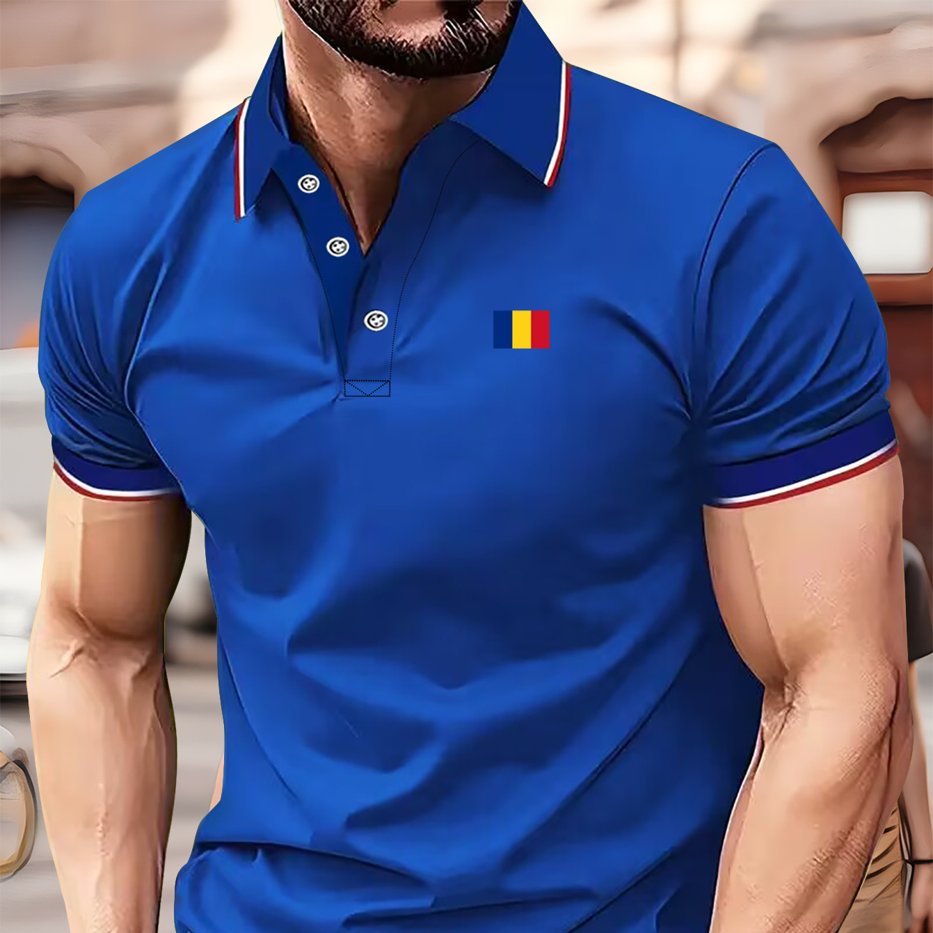 

Romania Romanian Flag Print Men's Short Sleeve Lapel Golf T-shirt, Summer Trendy Tennis Tees, Casual Comfy Breathable Top For Outdoor Sports