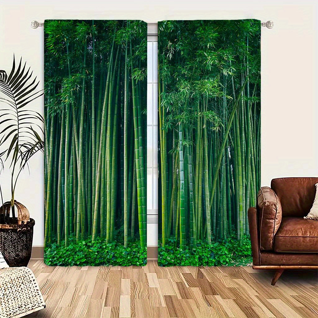 

Boho-chic Bamboo Forest Print Curtains - Easy Care, Durable & Hangable For Living Room And Bedroom Decor