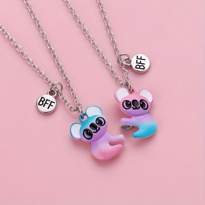 

2pcs Sweet Koala Bff Cute Animal Pendant Necklace Fashion Men And Women Jewelry Party Birthday Gift