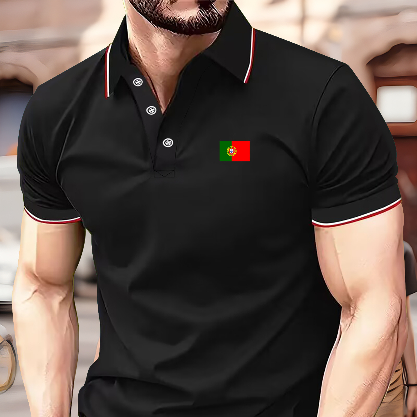 

Portugal Print Men's Short Sleeve Lapel Golf T-shirt, Summer Trendy Tennis Tees, Casual Comfy Breathable Top For Outdoor Sports