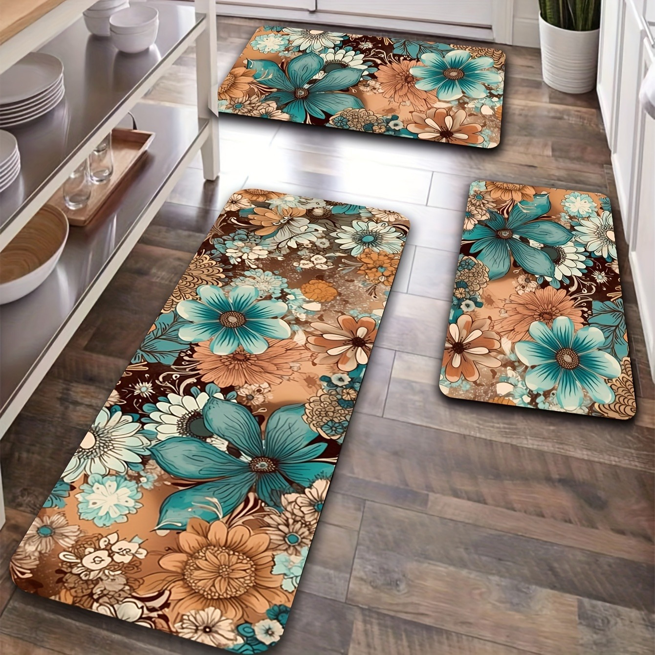 

3-piece Set Thick Flannel Kitchen Mats - Non-slip, Absorbent Rugs For Bedroom, Living Room, Laundry & Bathroom - Machine Washable Washable Area Rug Kitchen Rugs Non Slip Washable