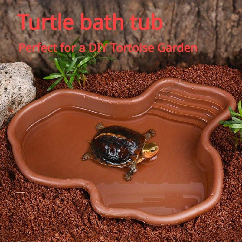 

1pc Large Tortoise Bathing Tub With Realistic Landscaping Design, Perfect For Reptile And Water Turtle Aquatic