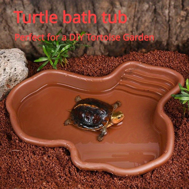 TEMU Home Turtle Bathing Tub Aquarium Landscape Ornament For Land Turtles, Semi-aquatic Reptiles Pet Breeding Water Basin For And