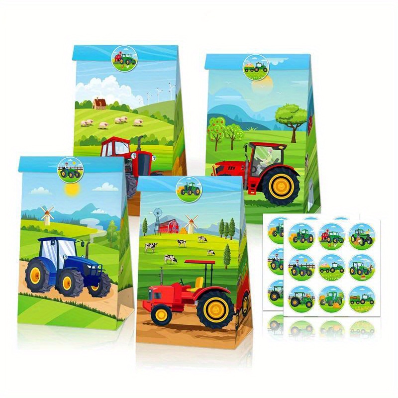 

Green Farm Tractor Paper Bags - Birthday Party Decorations And Gifts Packaging Supplies