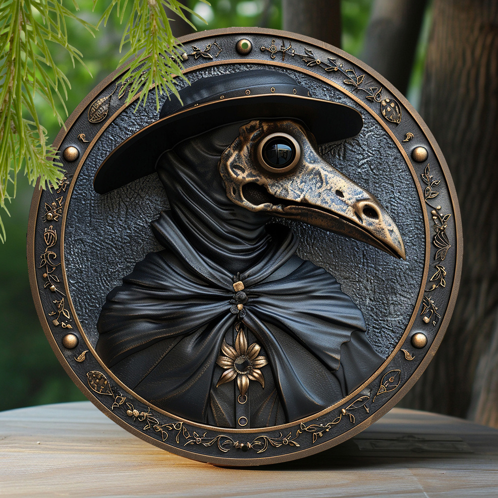 

Plague Doctor Metal Wall Art, 1pc 8-inch Aluminum Weather-resistant Decorative Round Sign, Pre-drilled Outdoor-indoor Decor With 2d Effect For Bedroom & Pet Lovers, Spring Theme B3039
