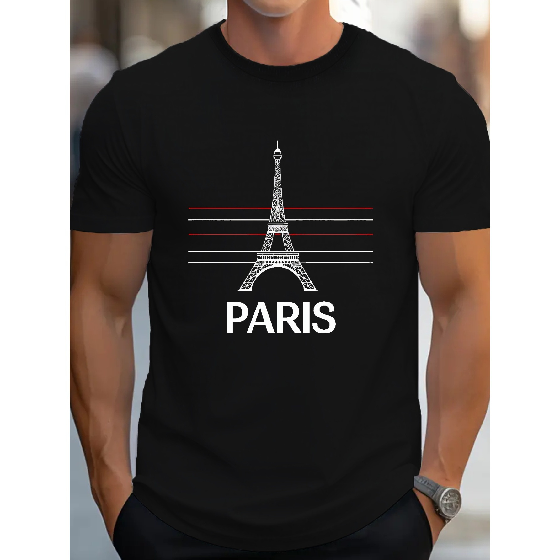 

Premium Eiffel Tower Graphic Tee - G500 Pure Cotton, Comfort Fit, Mens Fashion Casual T-shirt
