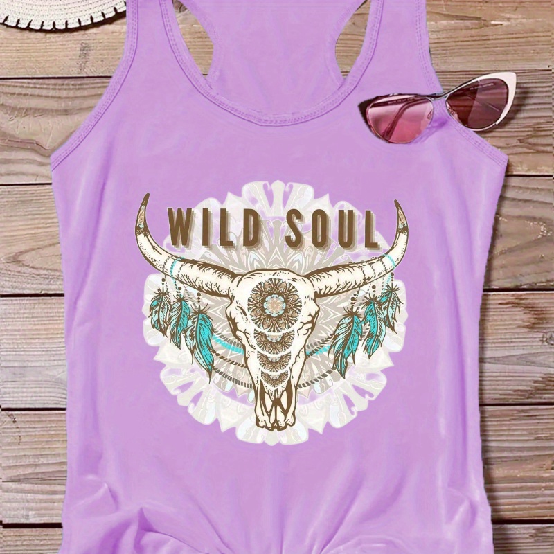 

Plus Size Wild Soul Print Tank Top, Casual Sleeveless Crew Neck Top For Summer & Spring, Women's Plus Size Clothing