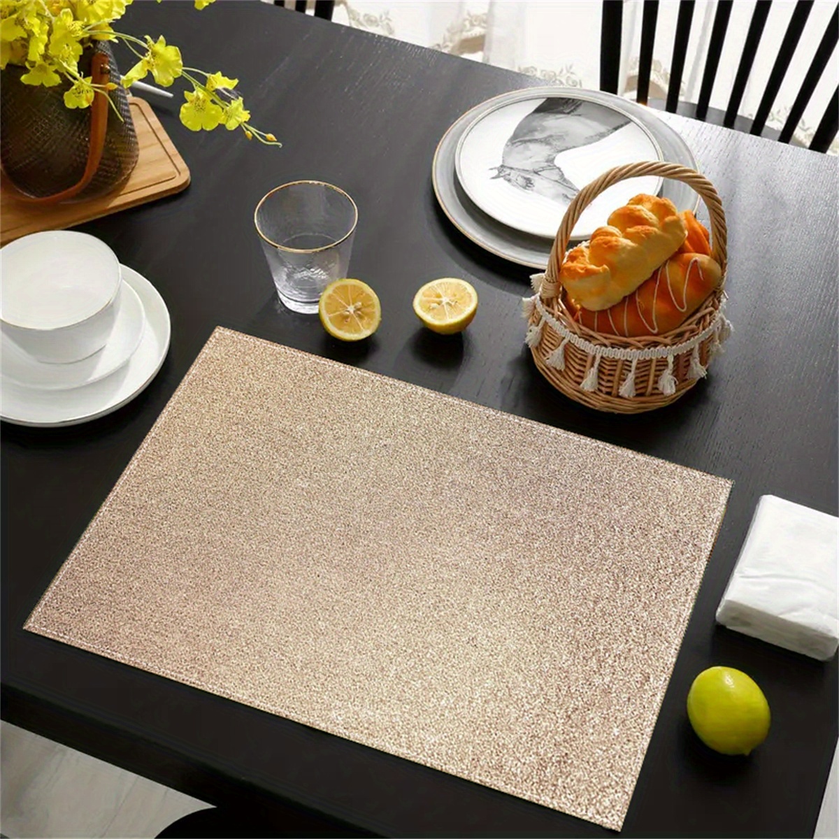 

Jit-2pcs/4pcs/6pcs Linen Table Placemats - Waterproof, Oil-resistant, Rectangle, Hand Wash Only - Home Kitchen Supplies