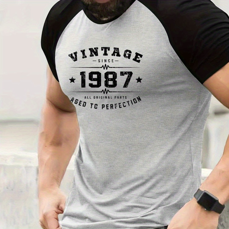 

Vintage 1987 Letter Print Tee Shirt, Tees For Men, Casual Short Sleeve T-shirt For Summer