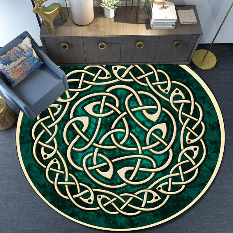 

Celtic Knot Design Polyester Rug - 800g/m2 Crystal Velvet Round Carpet, Anti-slip Chair Mat For Bedroom Living Room Decor, Durable Floor Carpet