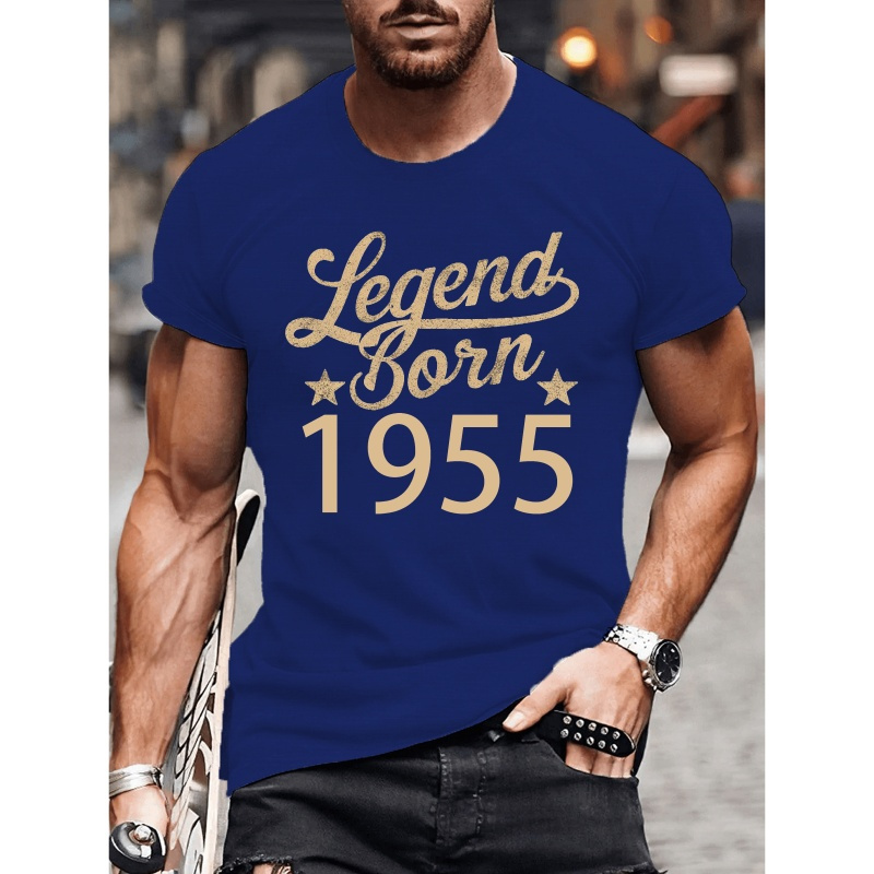 

Legend Born 1955 Print Men's Crew Neck Short Sleeve Tees, Trendy T-shirt, Casual Comfortable Lightweight Top For Summer