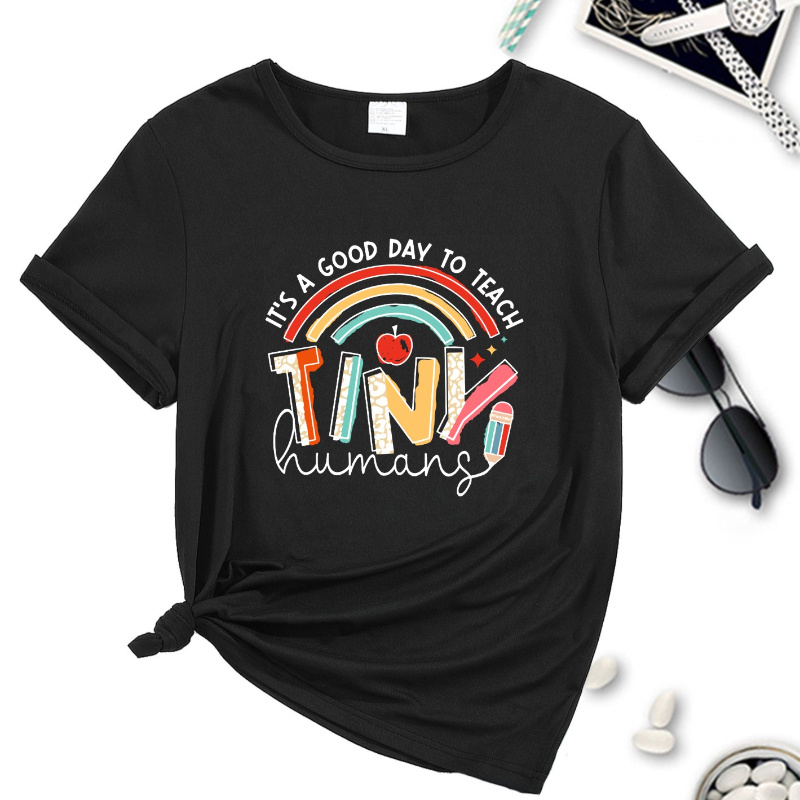 

Women's Short Sleeve T-shirt With Inspirational Teacher Print, Casual Round Neck Sports Top, Trendy Loose Fit Tee