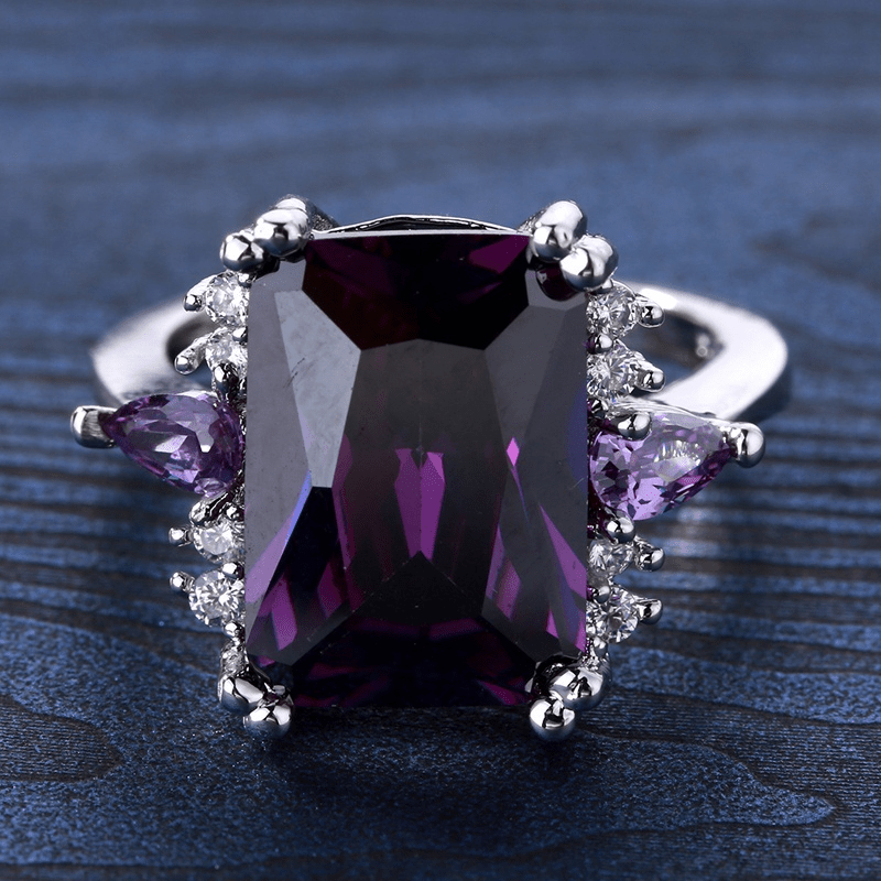 

12ct Amethyst Wedding Ring Zircon Decor Ring Wedding Party Fashion Accessories For Women