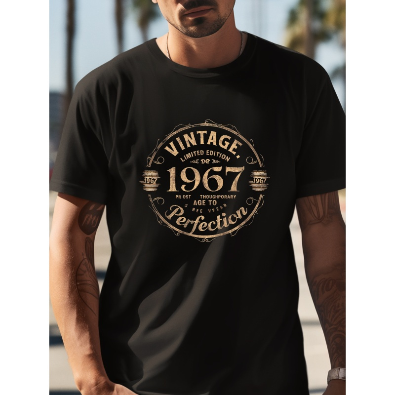 

Vintage 1967 Limited Edition Stylish Print Summer & Spring Cotton Tee For Men, Casual Short Sleeve Fashion Style T-shirt, Sporty New Arrival Novelty Top For Leisure