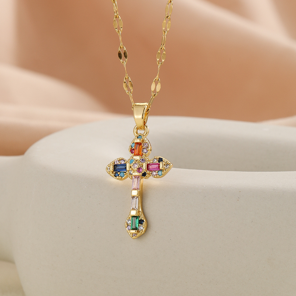 Women's Cross Necklace Colorful Square Color Random Suitable For Daily Gift